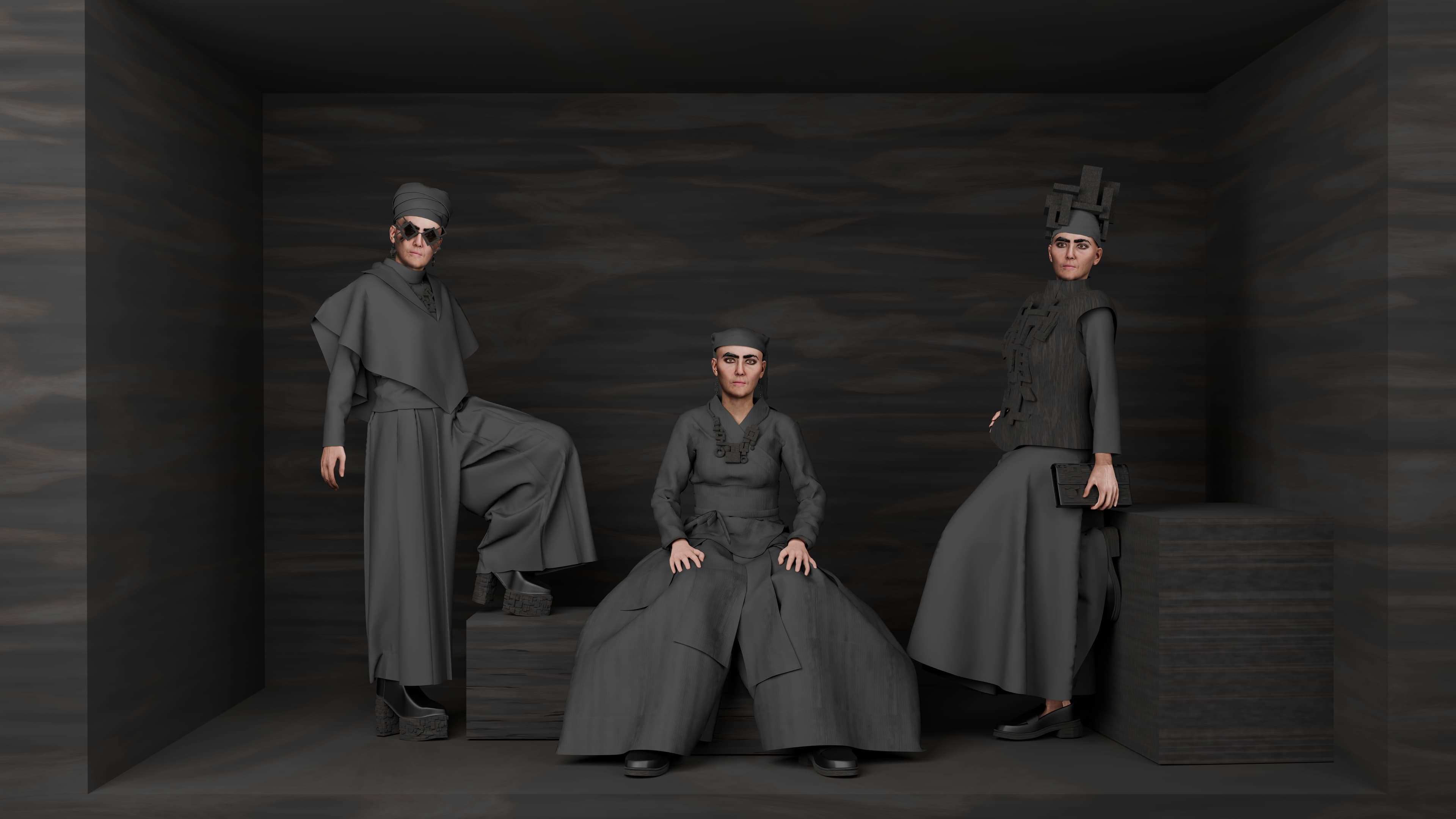 Eine Visualisierung zeigt verschiedene Modeentwürfe