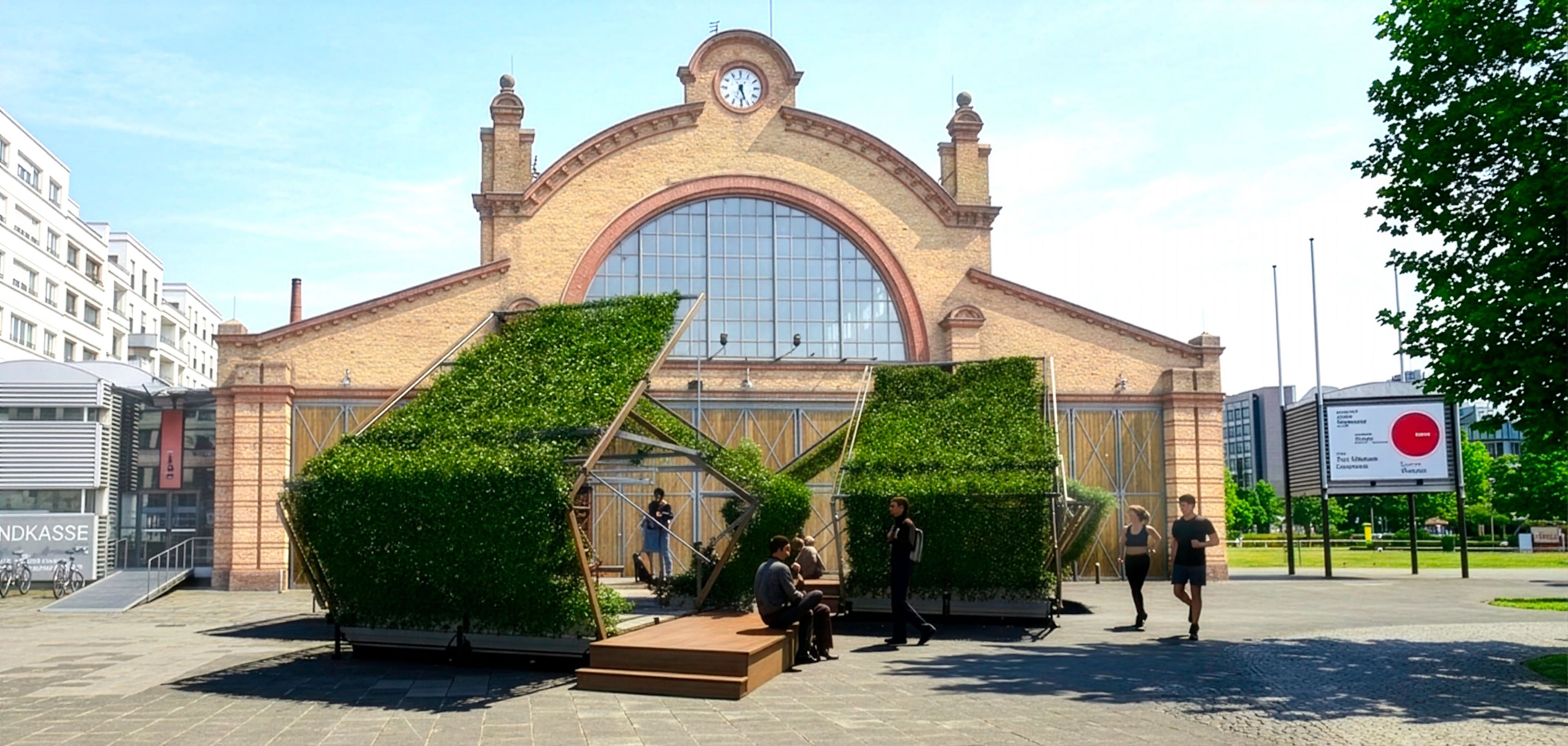 Ein Bahnhof mit begrünten Schatten plätzen