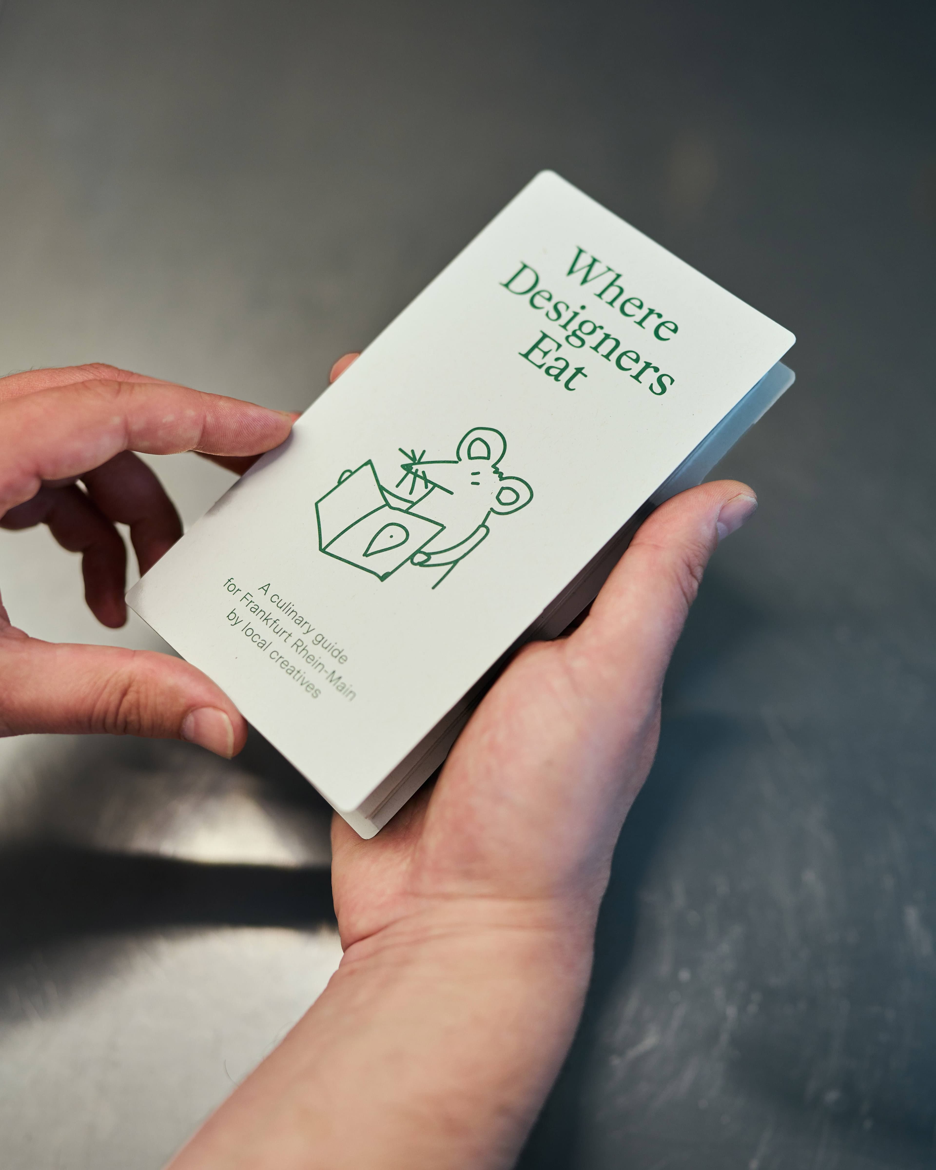 Eine Person hält einen kleinen Guide in den Händen.