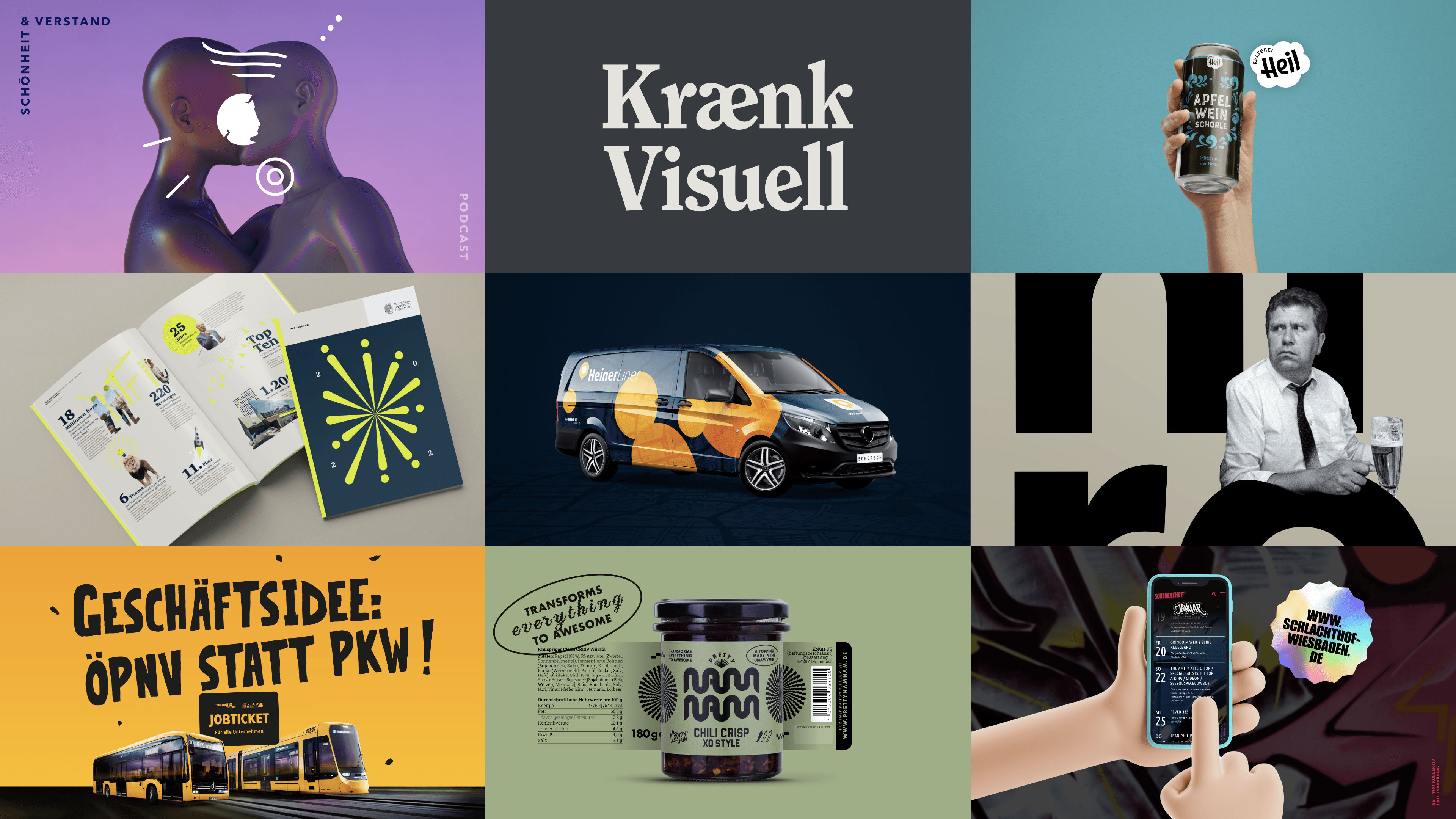 Collage der Arbeiten des Designbüros Kraenk Visuell