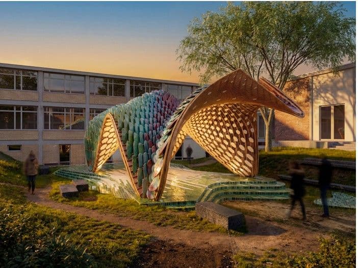 Rendering eines Pavillons aus Holz