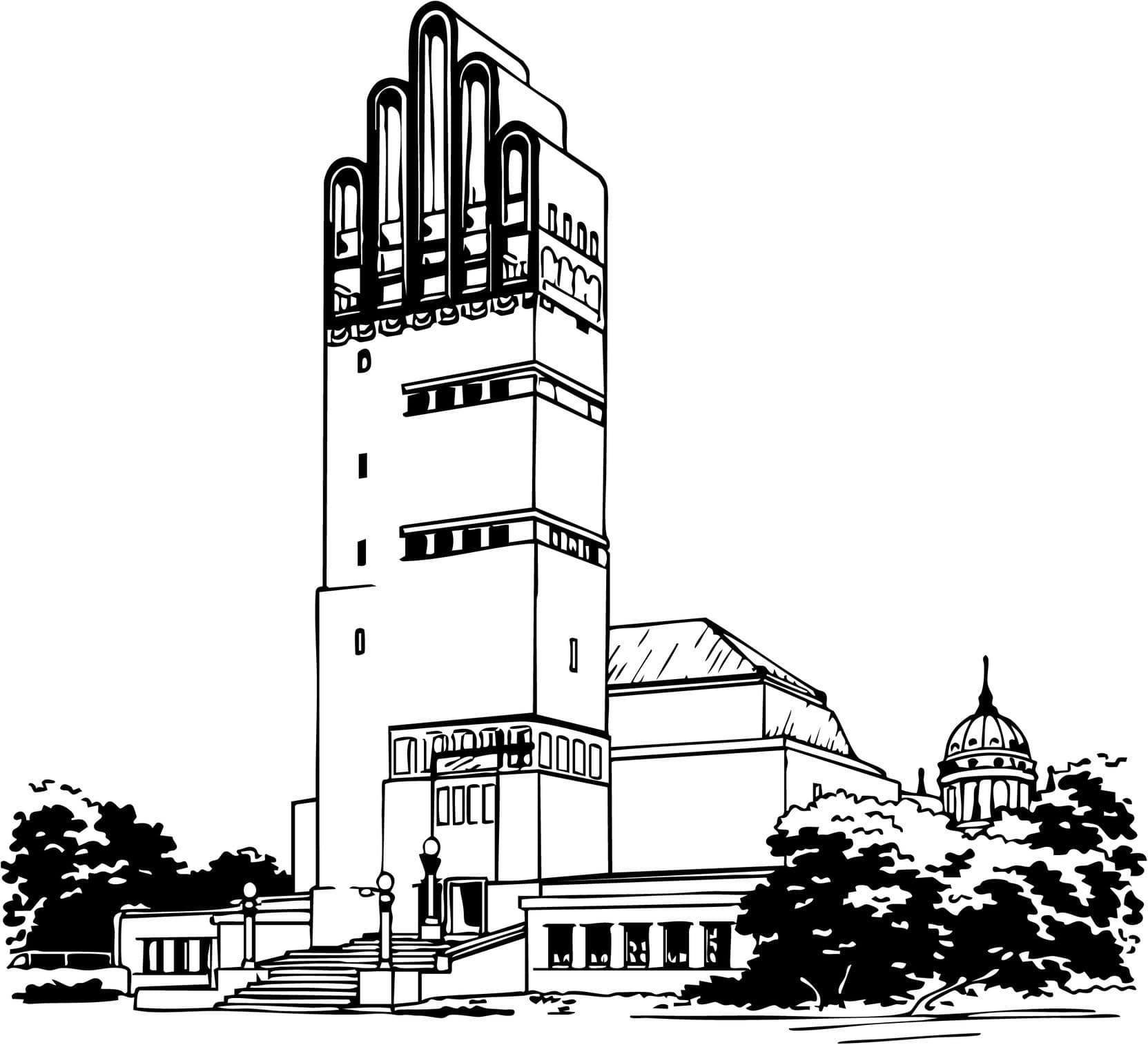 Grafik eines Kiosk in schwarz weiß in Darmstadt