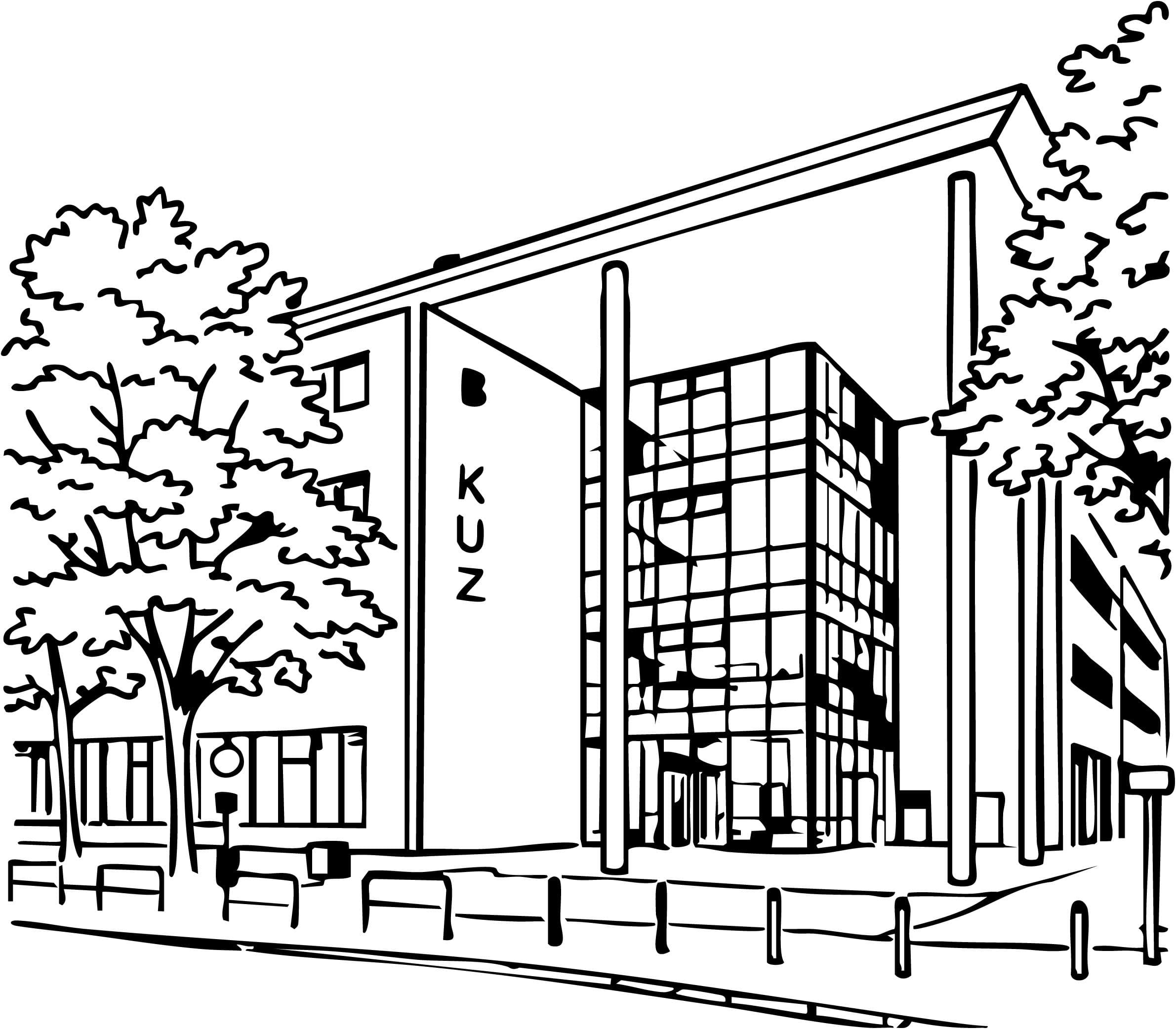 Ein großes Modernes Gebäude in Schwarz/Weiß