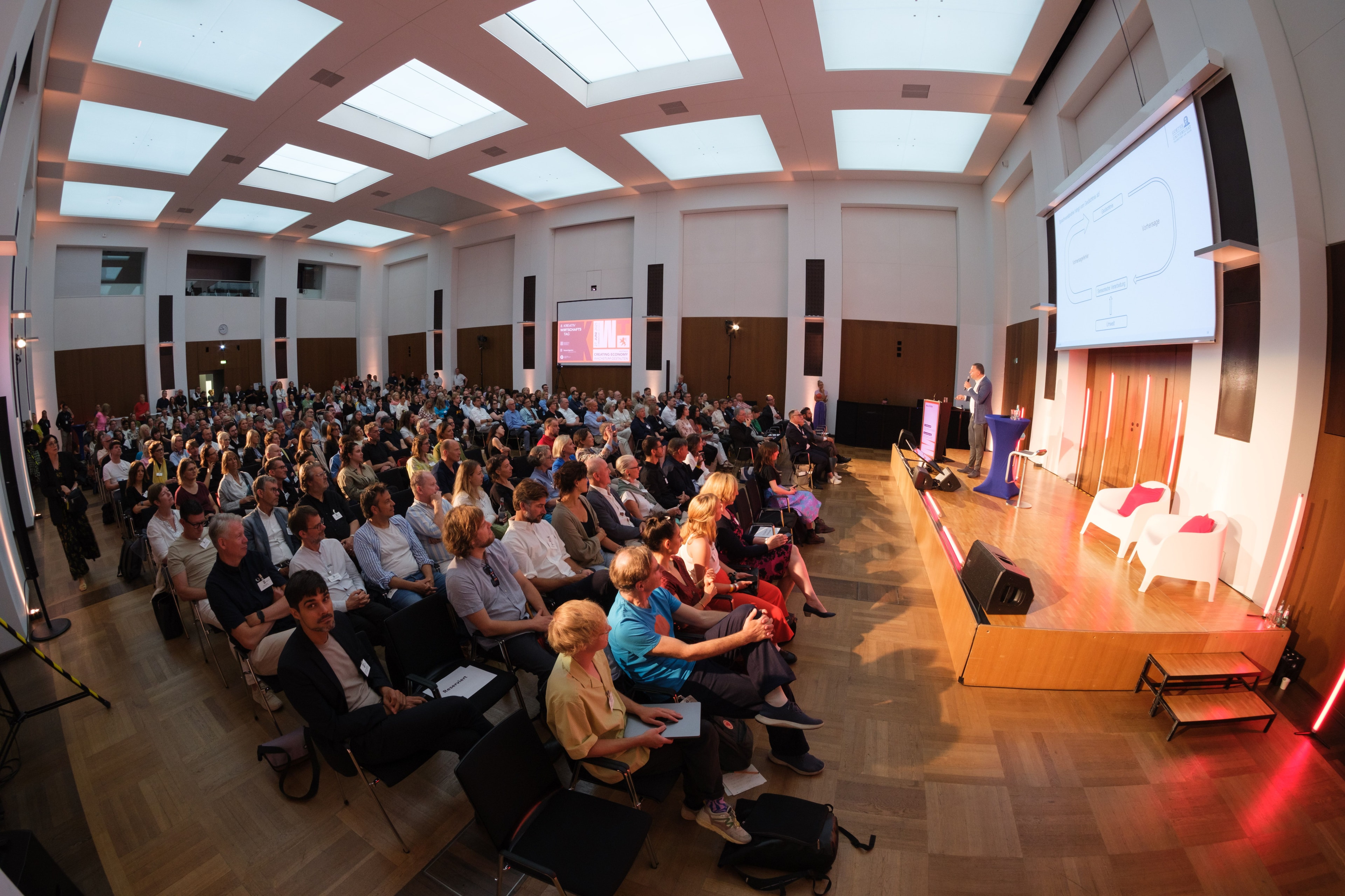 Eine Übersichtsaufnahme zeigt das Publikum beim Frankfurter Kreativwirtschaftstag