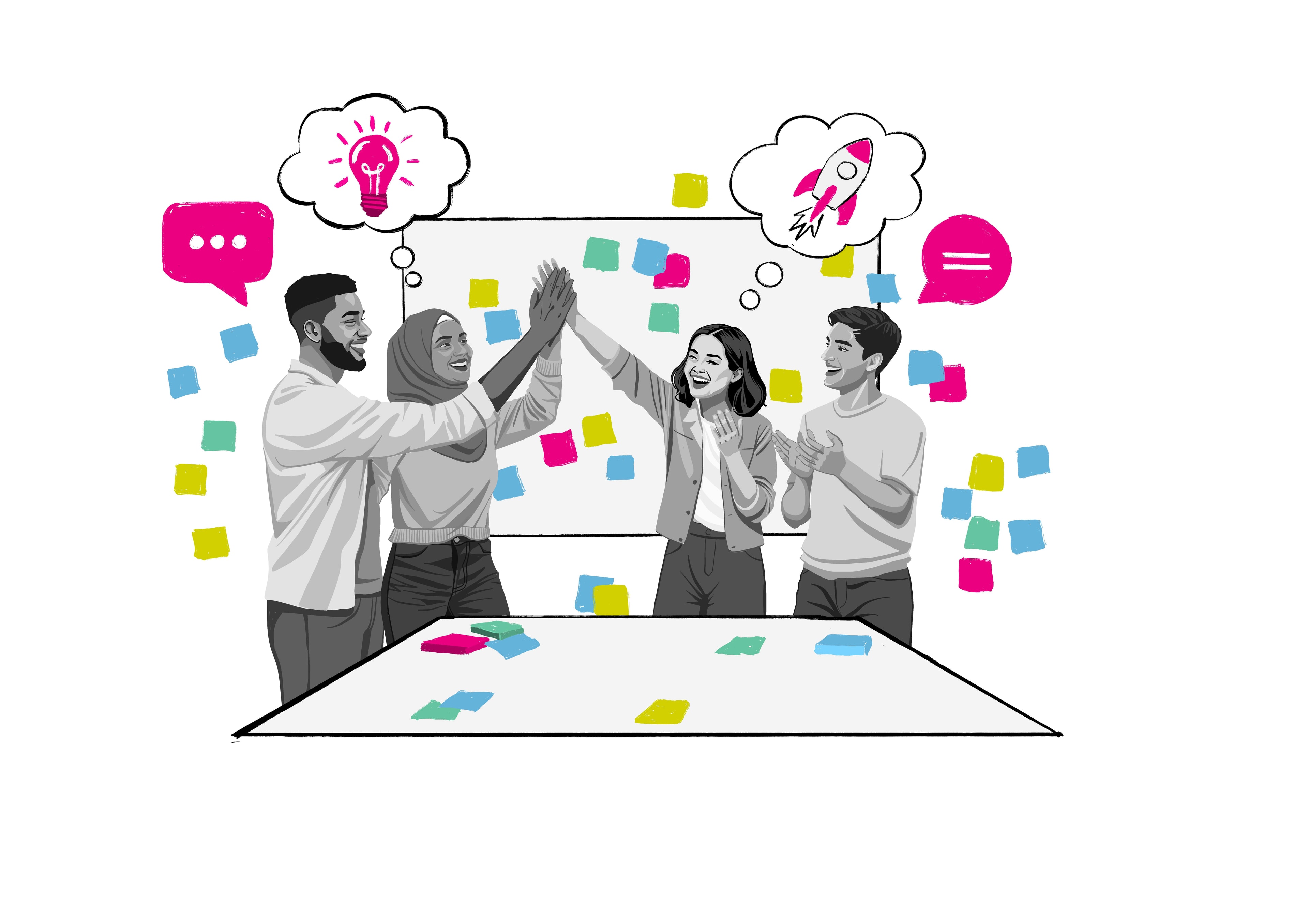 illustration einer Gruppe von Menschen, die gemeinsam etwas bewirken