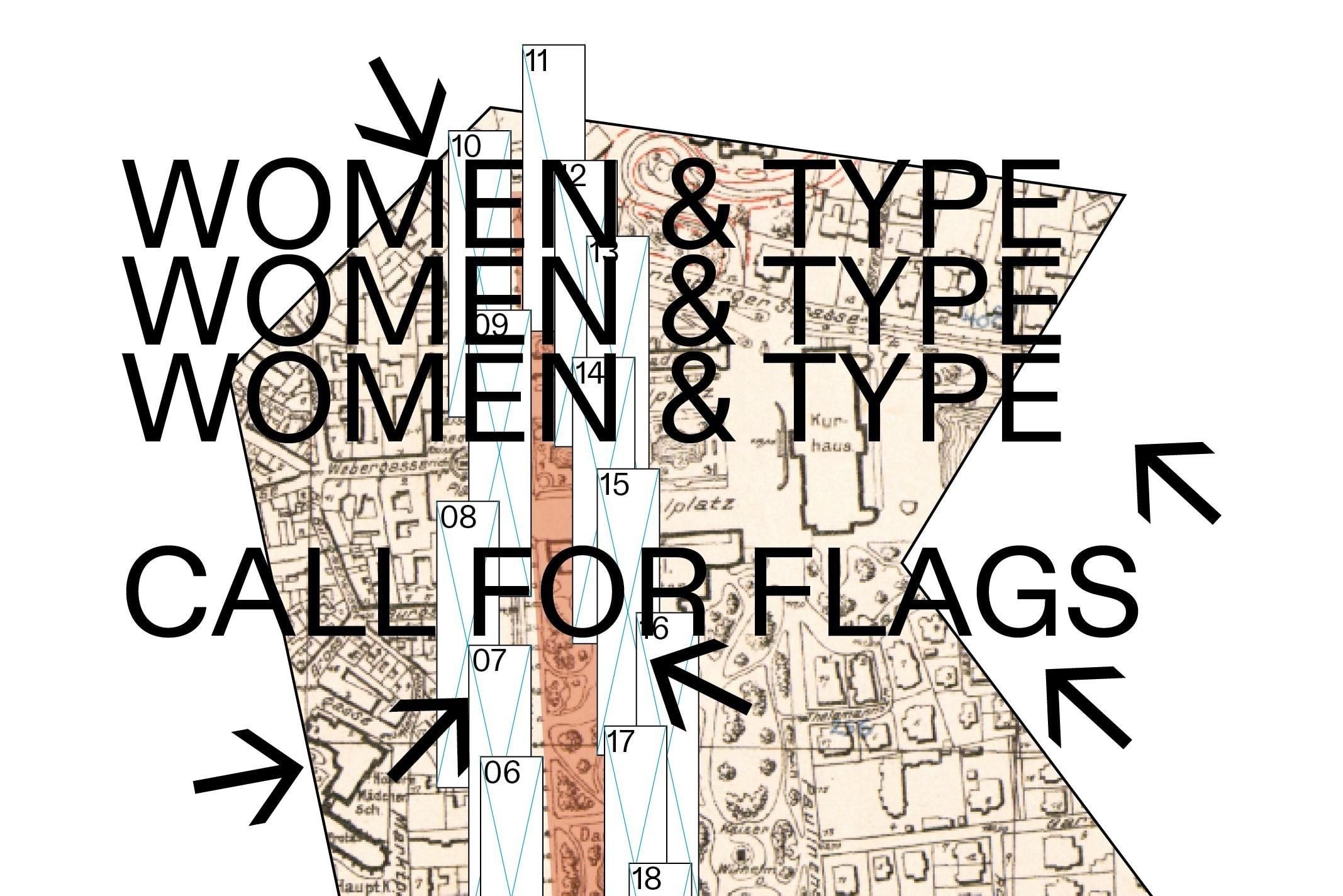 Illustration, auf der Women & Type steht. Darunter die Worte: Call for Flags.