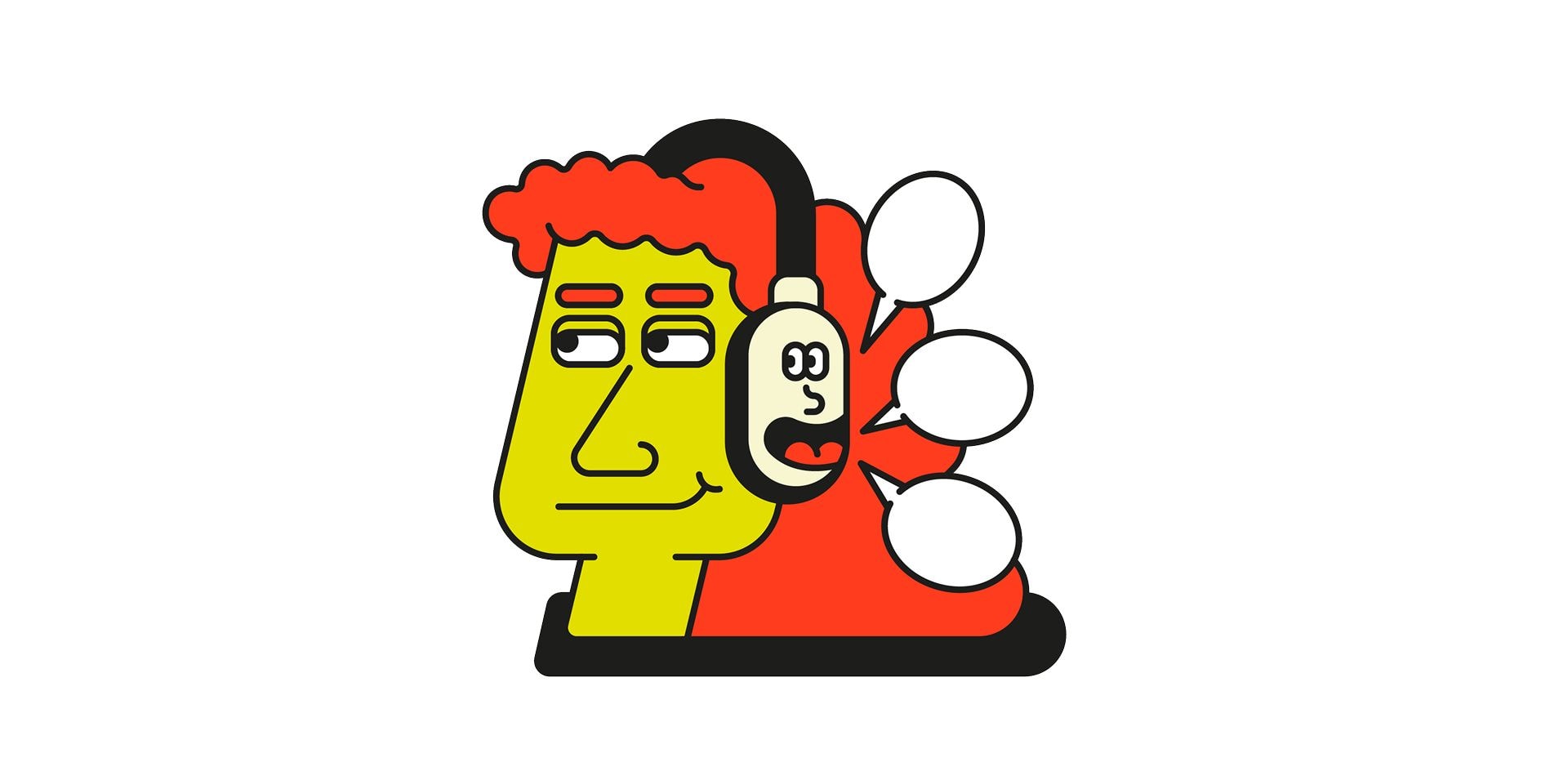 Illustration einer Figur, die einen Kopfhörer auf hat.
