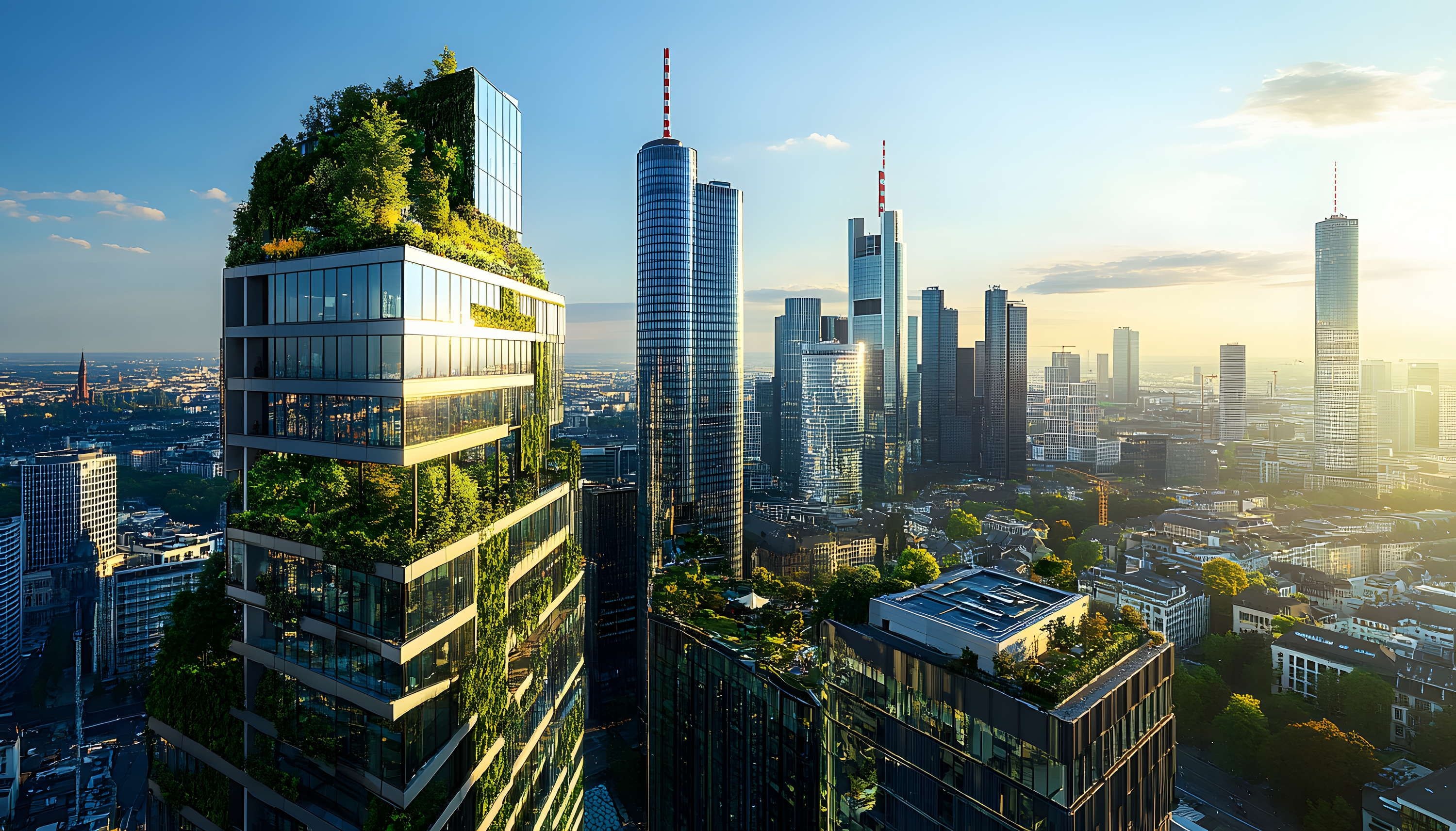 ein KI-generiertes Bild zeigt eine futuristische Skyline von Frankfurt