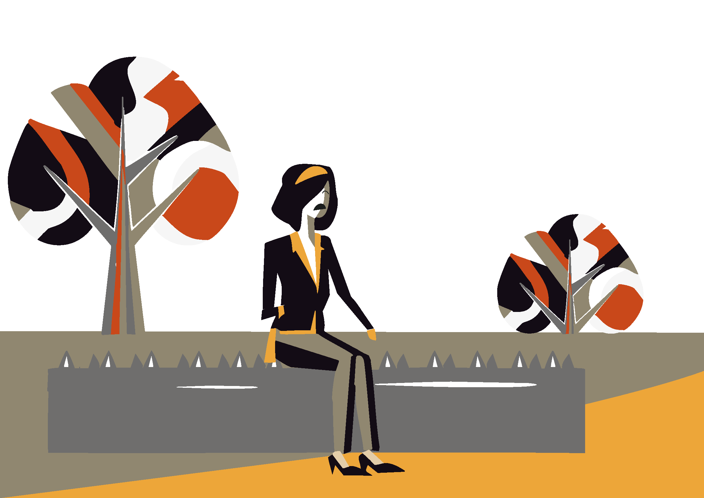 Frau sitzt auf einer Stachelbank