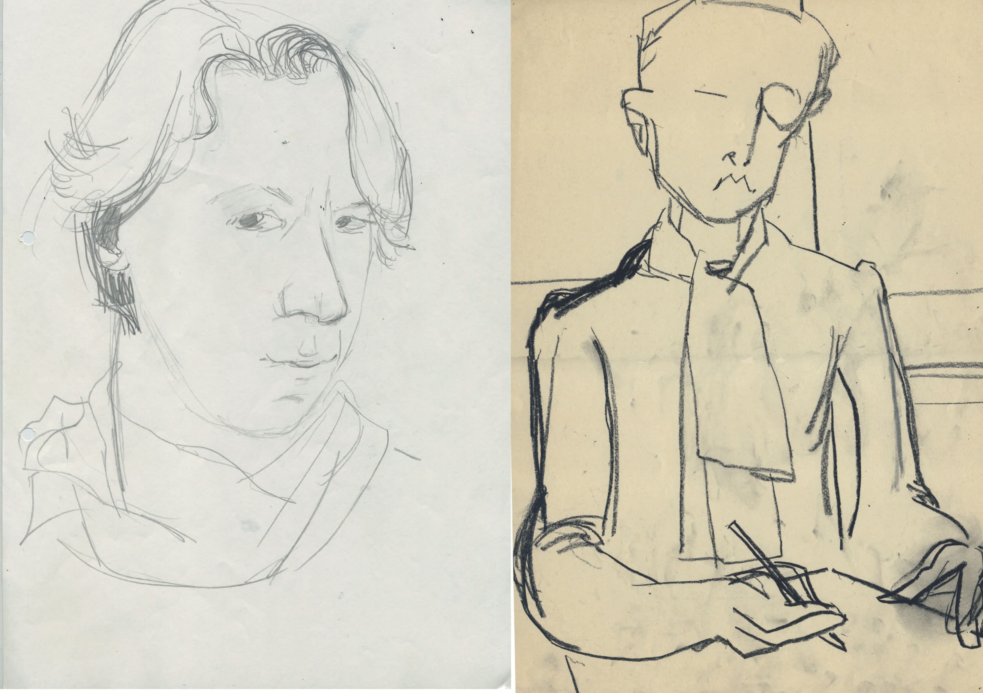 Zwei gezeichnete Portraits der Künstlerin Leonore Poth