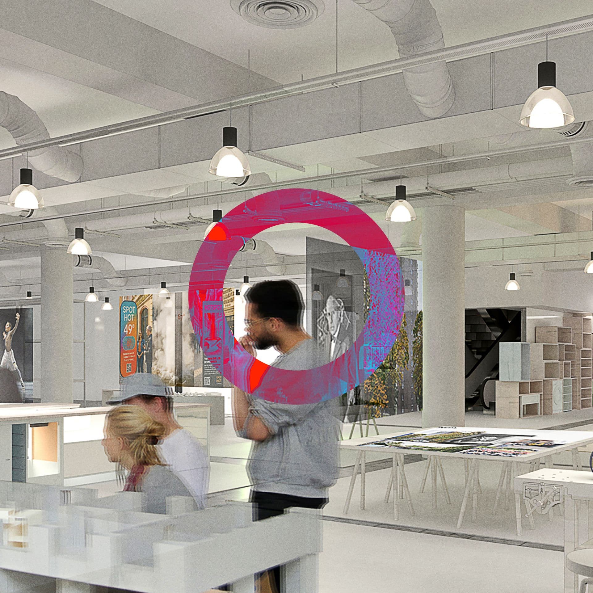 Ein Foto von Personen im WerkRaum mit dem Logo der Open Design Week