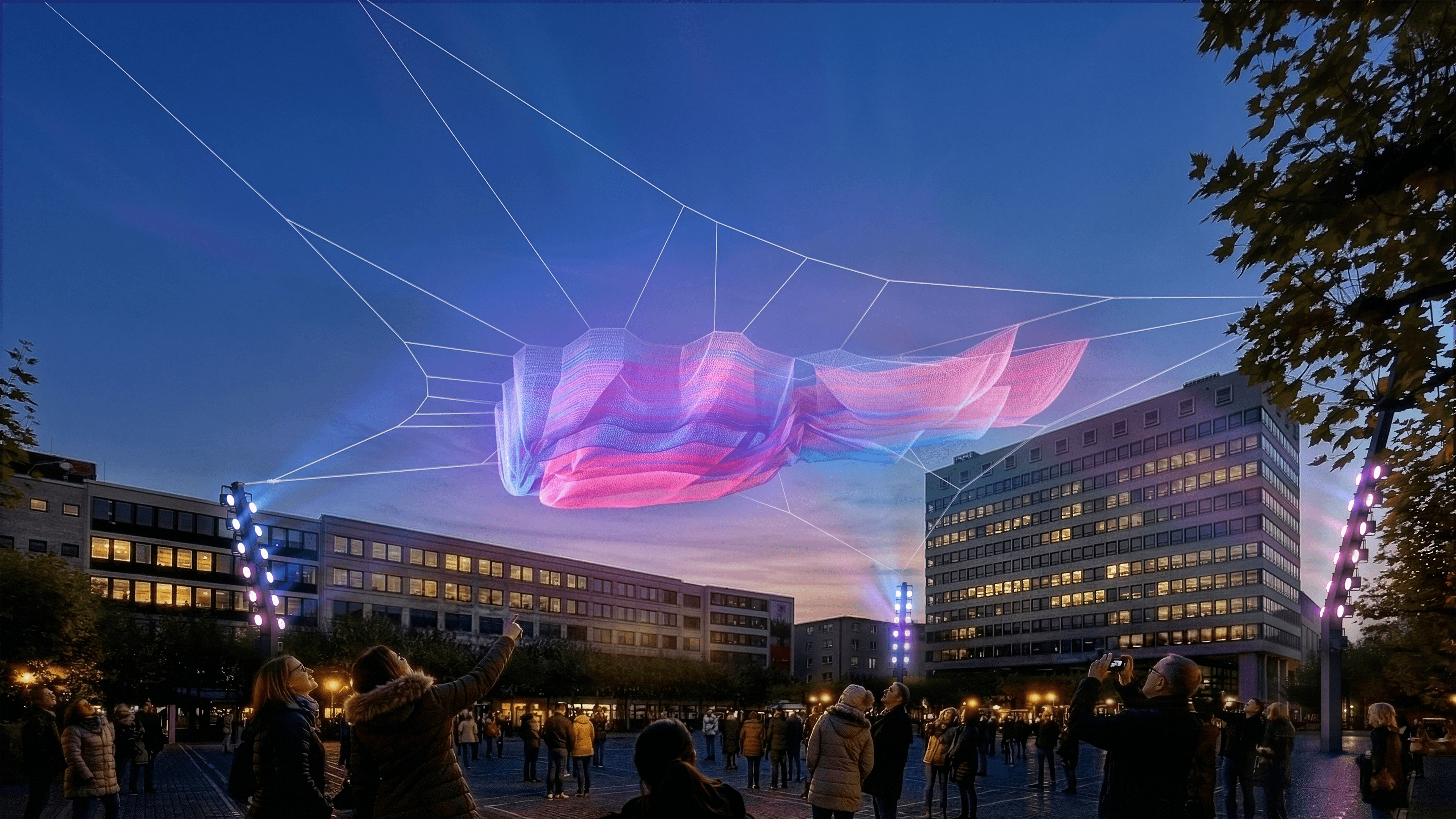 Eine Visualisierung des Kunstwerks A Sky Full of Hope bei Nacht.