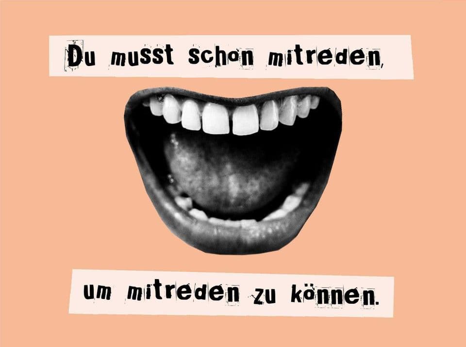 Eine Collage aus einem geöffneten Mund und einem Schriftzug