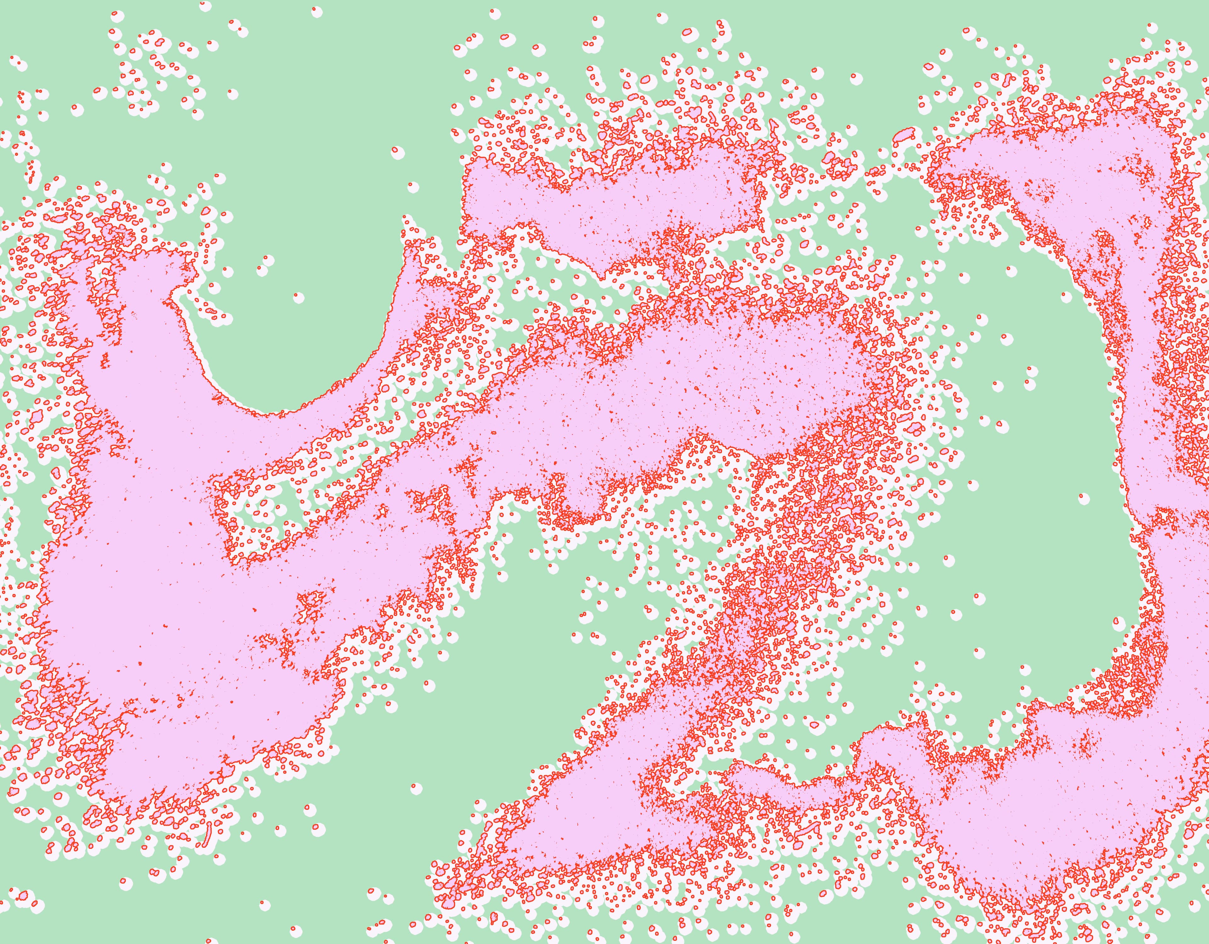 Grafik mit rosa Elementen auf grünem Hintergrund