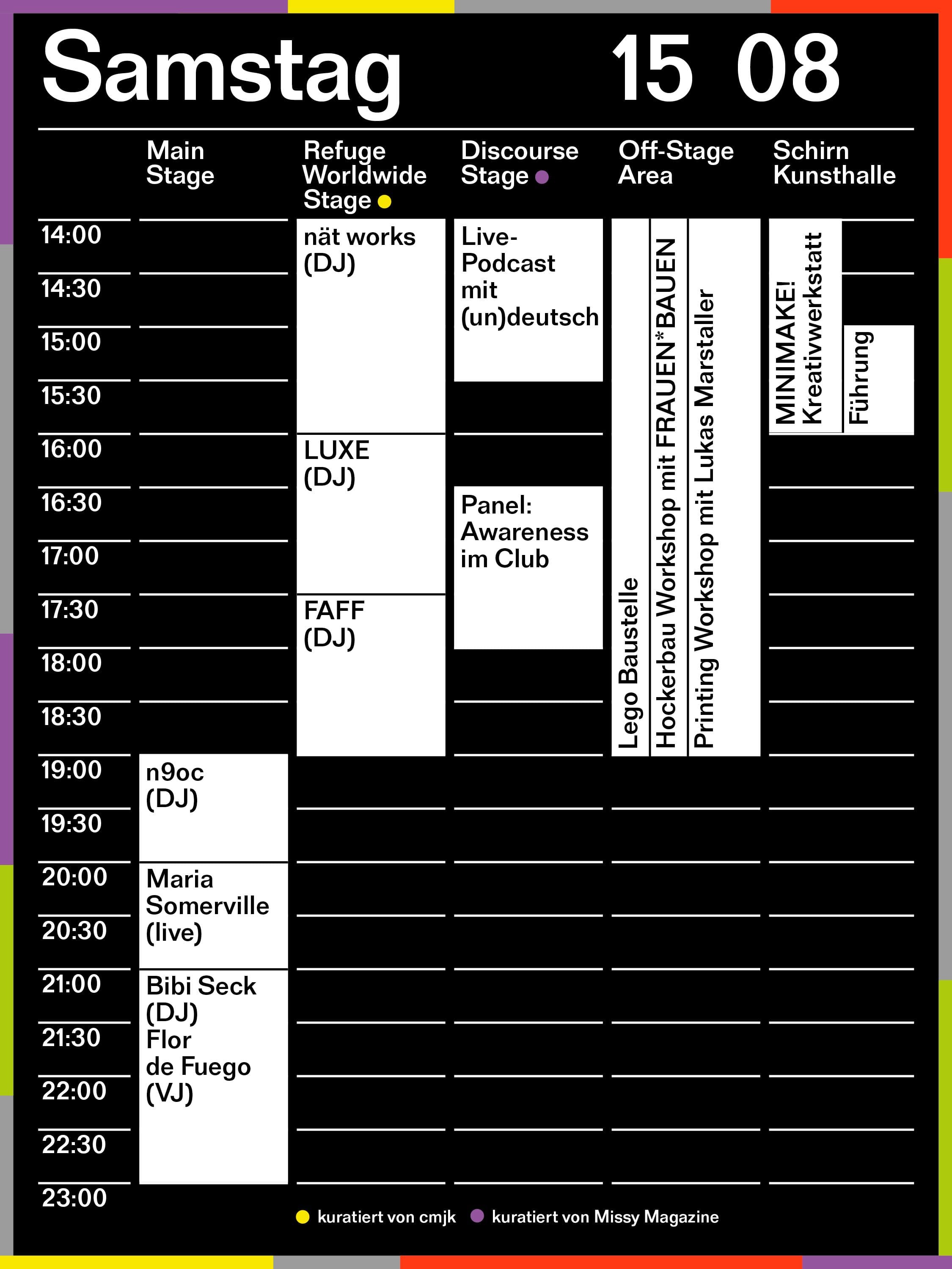 Timetable für den Samstag auf dem Module