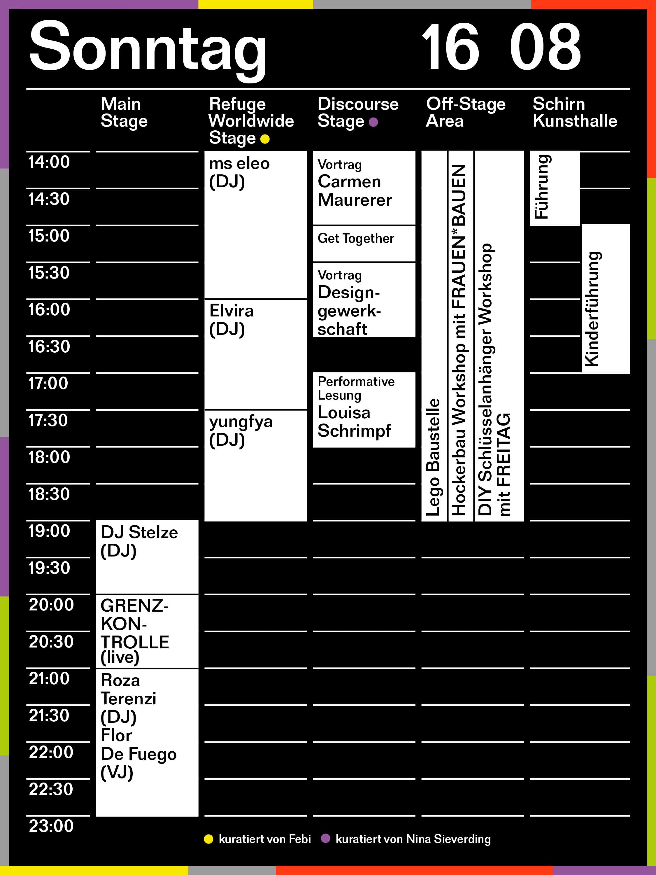Timetable für den Sonntag auf dem Module